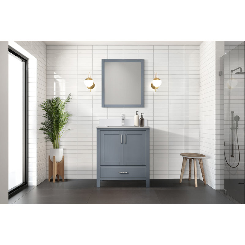 Jacques 30 in. W x 22 in. D Bath Vanity, Top, and 28 in. Mirror, White Quartz, Dark Grey
