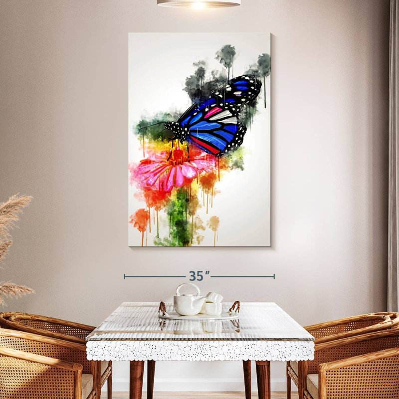 Brampt papillon coloré sur fleur, H 51 po x l 34 po