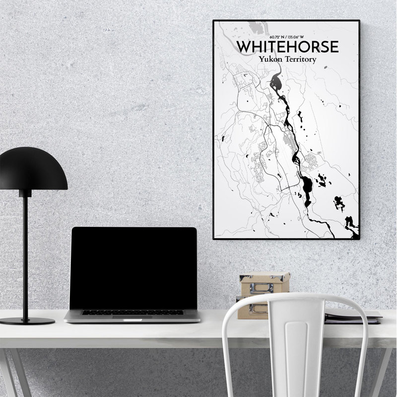 «Whitehorse City Map», impression, H 36 po x l 24 po, Noir et blanc