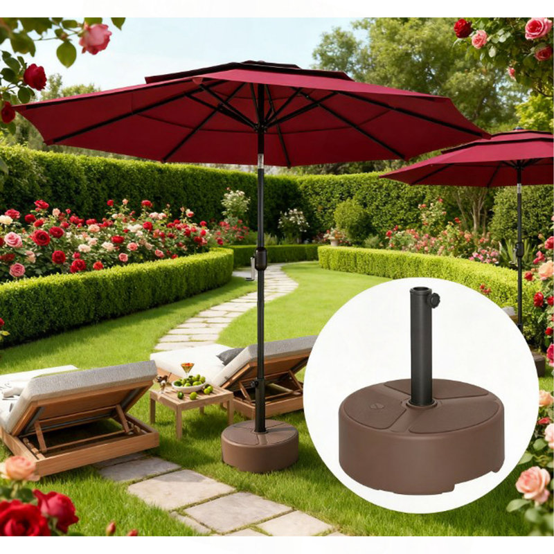 Socle de parasol, support de parasol rond pour patio, base de parasol d'extérieur robuste, Brun