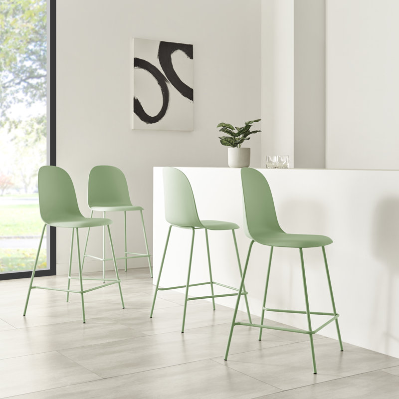 Kyoto 26'' Minimalist Industrial Plastic Counter Stools with Metal Legs, Kitchen Bar stools, Suitable for Indoor and Outdoor cafes and Restaurants (Set of 4)