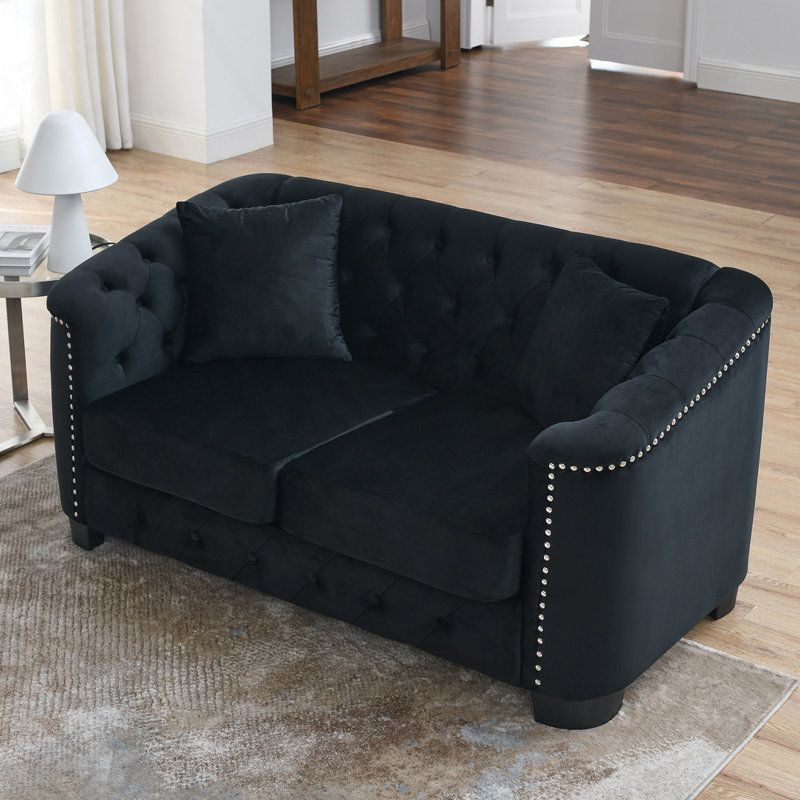 Alexandrie  Square Arm Loveseat, 2, 30" H x 59" W x 31.5" D, Black Velvet Incorrect