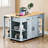 K&K 47 Inch Kitchen Island With Extendable Dining Table, Rubber Wood Veneer Kitchen Table With Internal Storage Rack, Power Outlet, Kitchen Island With Storage 2 Drawers 2 Cabinet-820150387