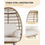 Wicker Egg Chair Outdoor Indoor Oversized Rattan Egg Basket Lounge Chair with Cushions, Steel Frame and Metal Base, for Backyard Living Room-1104440536