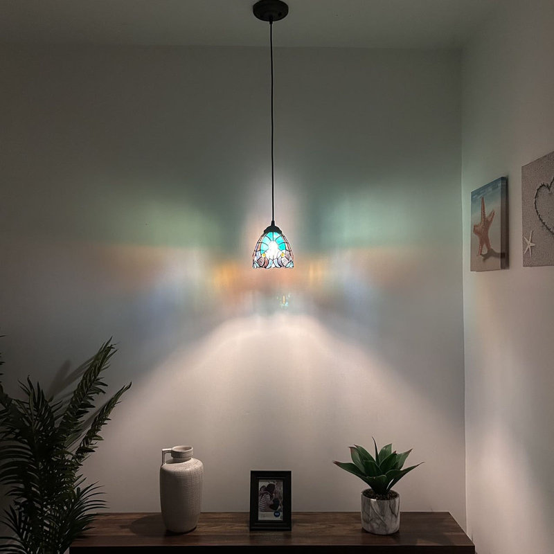 Shehan Tiffany Mini Hanging Lights Stained Glass LED Bulb Included H50"W6", Green/Brown