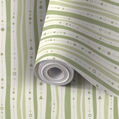 Papier peint auto-adhésif à rayures verticales ondulées vert olive blanc minimaliste autocollant et amovible 24 po x 118 po (60 x 300 cm)