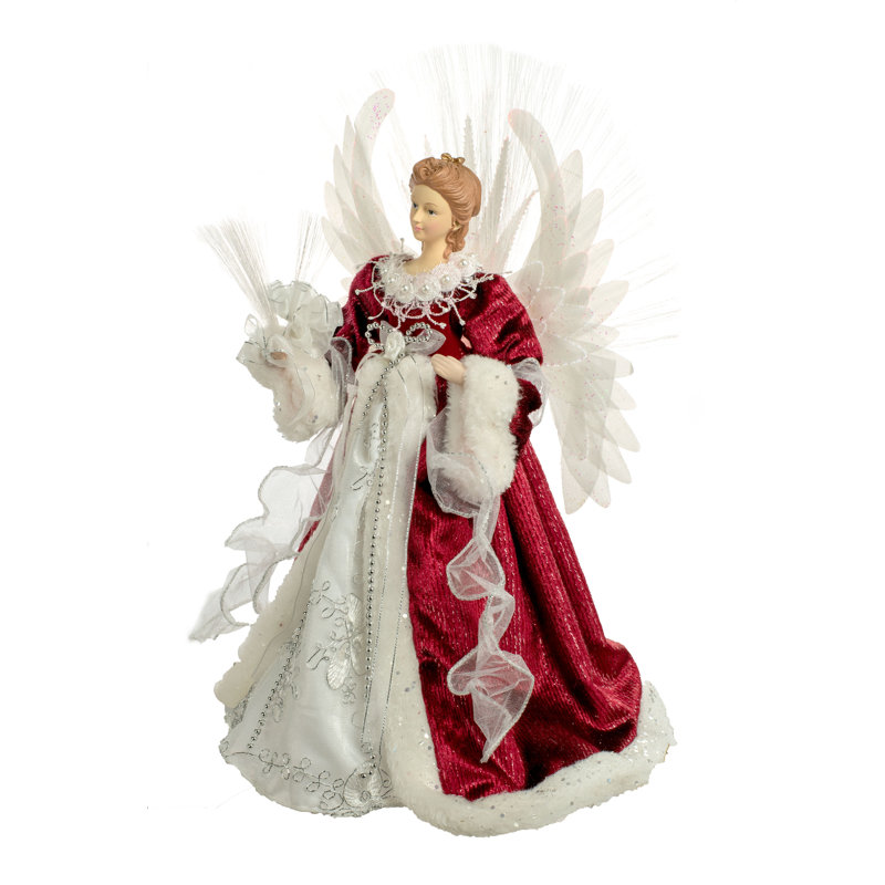 18'' Handmade Fabric Lighted Tree Topper, Red/White