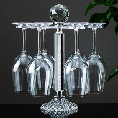 Silver Crystal Desktop Stemware Rack for 6 Wine Glasses by House of Hampton