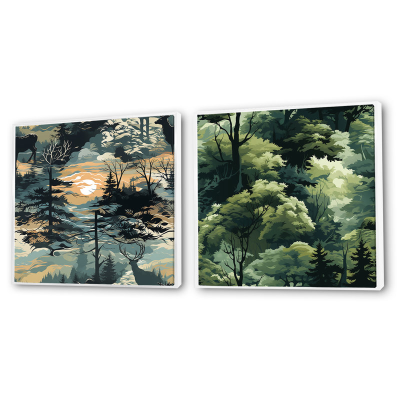 Castiglione - Ensemble de 2 collages carrés forêt, H 16 po x l 33 po, Cadre flottant blanc