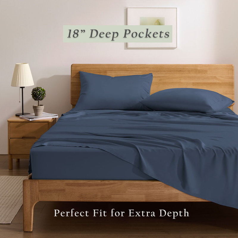TOSMO Bamboo Viscose Sheets, Slate, Full Sheet Set with 2 Pillowcases