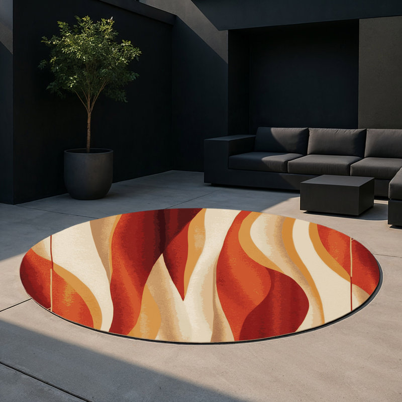 Tapis intérieur et extérieur Crimson Drift, Rond 5 pi