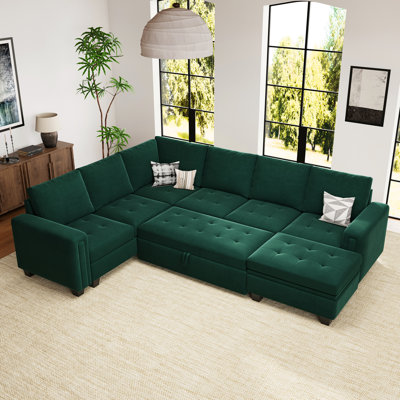 Shavera Velvet L Shaped Sectional Sofa Bed Sleeper Couch With Storage Ottoman