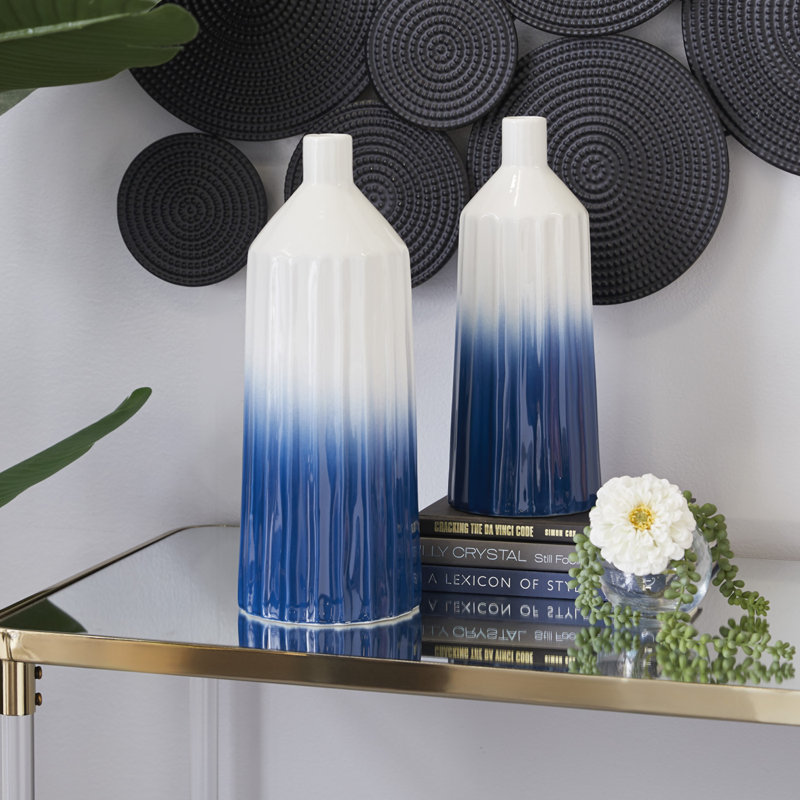 Coastal Serenity Handmade Blue Gradient Ceramic Bud Vase Set