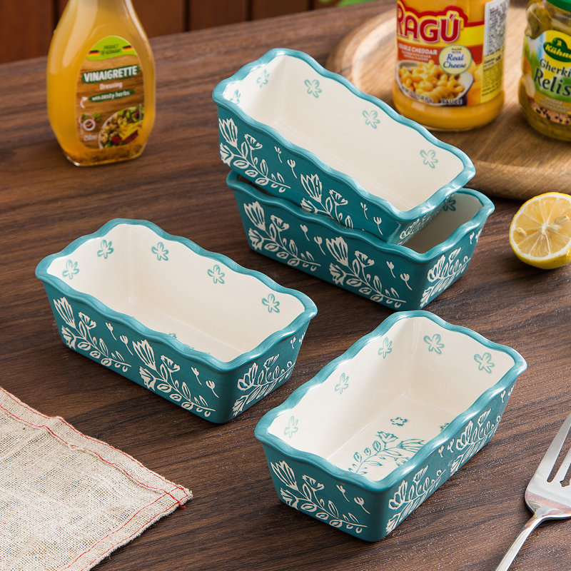 Wisenvoy Rectangle Stoneware 4 Piece Baker Bakeware Set, Green
