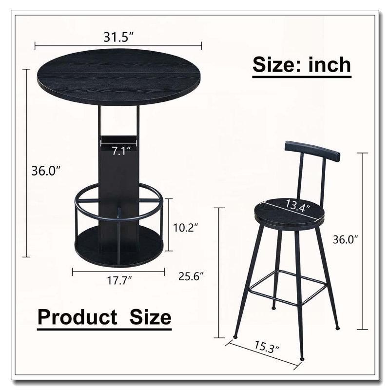 Ensemble de table de bar et tabouret 3 pièces, Noyer
