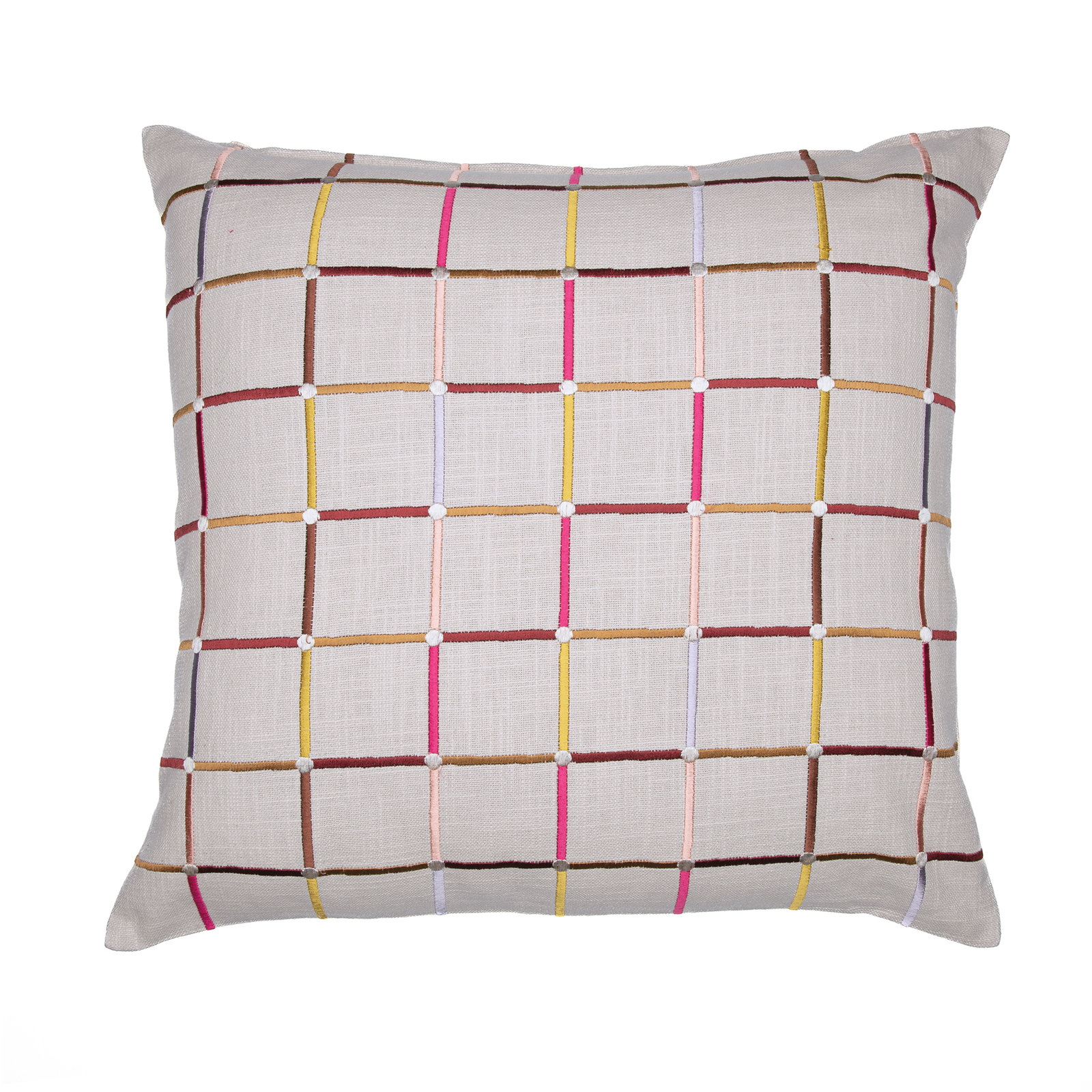 Checkered Cotton Throw Pillow, Beige/Red/Yellow/Blue, Pillow Cover Only - No Insert, 24" x 24"