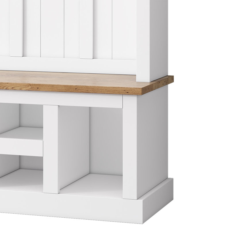 Farmhouse Wooden Style 78''H Modern Hall Tree With Wide Storage Seating Bench