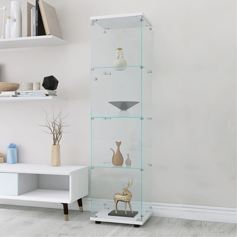 Armoire en verre blanc avec 4 tablettes et une porte