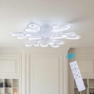 25" Modern Dimmable Led Semi-Flush Mount Ceiling Light With Remote Control, Creative Flower Acrylic Shade For Living Room & Kitchen