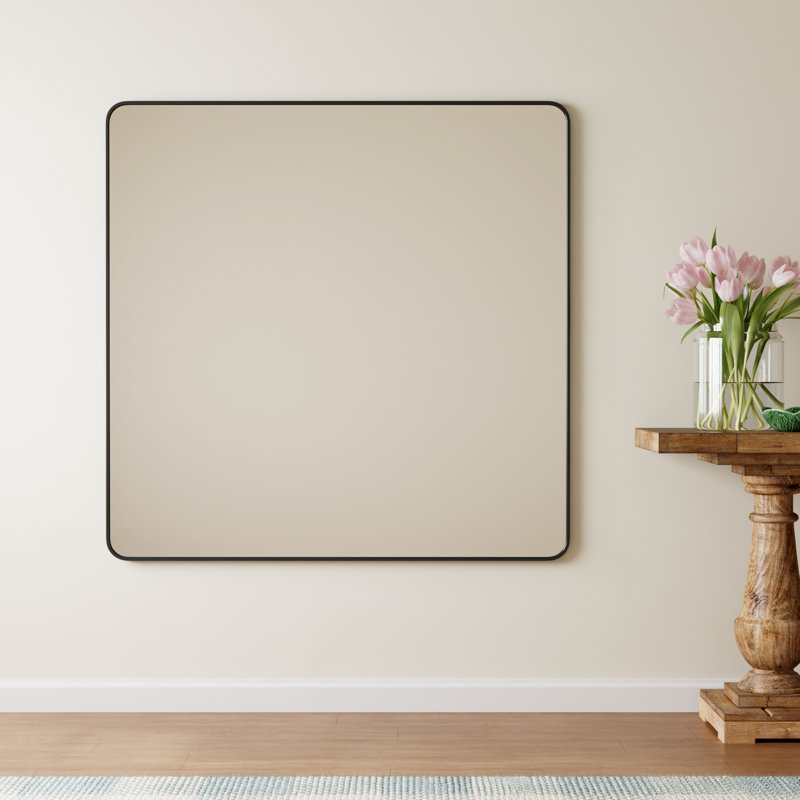 Metal Square Wall Mirror, 48"  x 48" , Black
