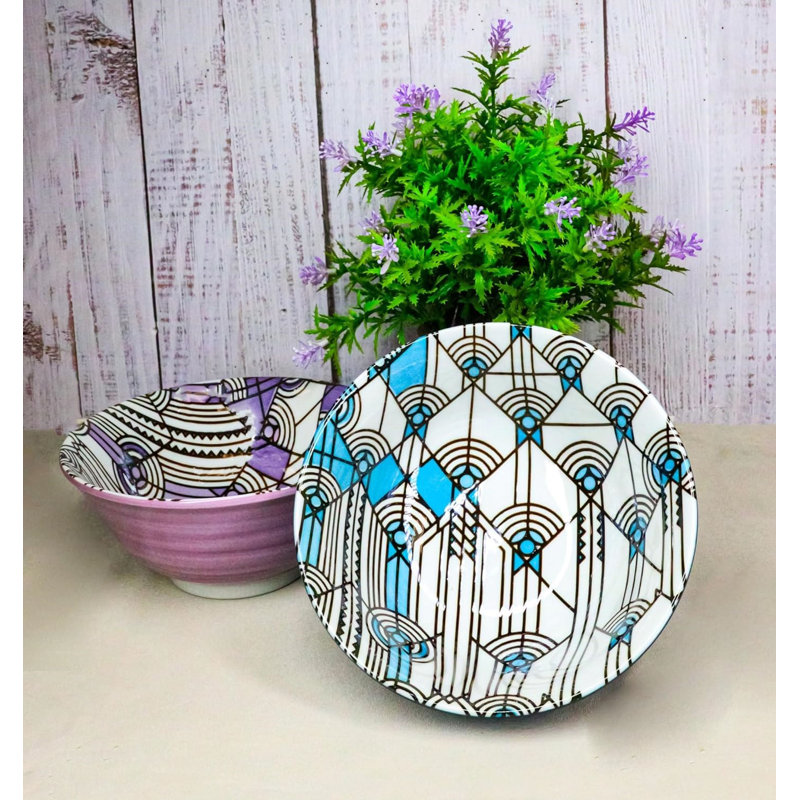 Paquet de 2 bols en porcelaine bleu et mauve 18 oz fabriqué au Japon avec douches d'avril