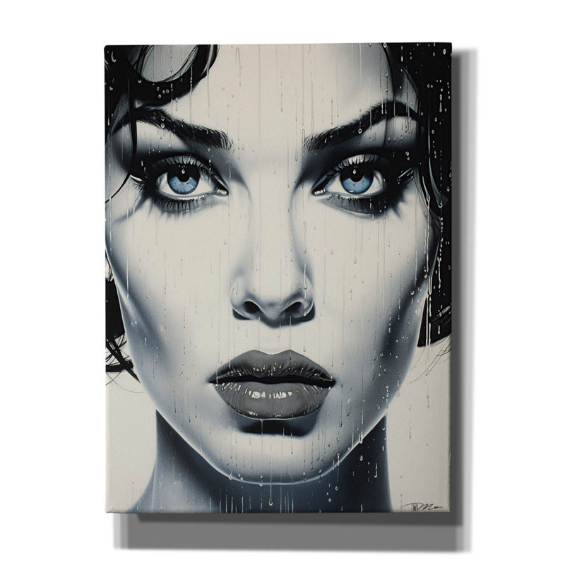 Art mural sur toile Epic Graffiti «Portrait Woman In Lithographie» par Momart, H 54 po x l 40 po x P 1,5 po