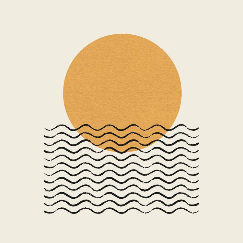 «Ocean Wave Gold Sunrise Mid Century» par Moonlight Print, reproduction faite à la machine, H 30 po x l 30 po, Toile tendue