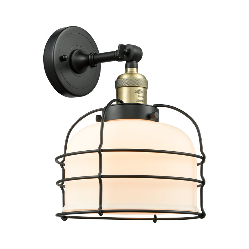 Bell Cage - 1 Light 9" Sconce, Black Antique Brass, Matte White Cased, 6 Watt Vinage LED Bulb