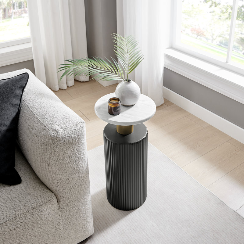 Julianna Midcentury Modern Accent Table with Base Gold Metal and Faux Marble Laminate Tabletop