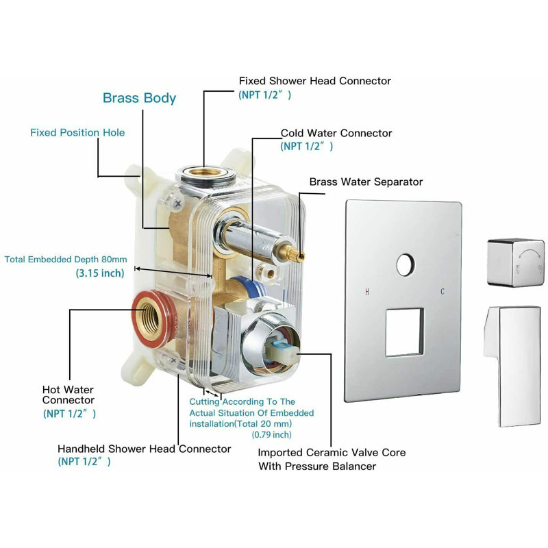 Robinet de douche 12 "avec valve brute, Nickel brossé