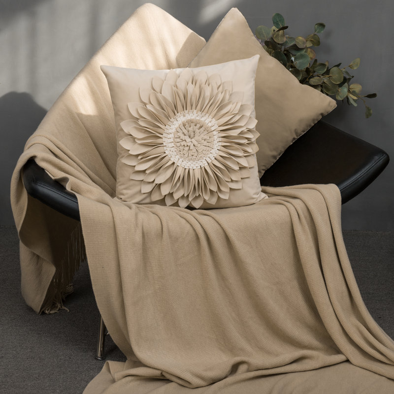 Housse de coussin décoratif à motif floral Appliqued, Brun clair