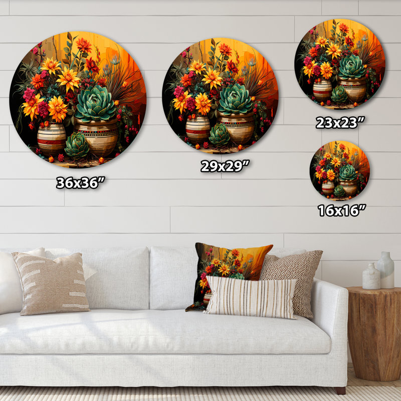 Boho, poterie florale mexicaine - art géométrique rond en métal, H 16 po x l 16 po