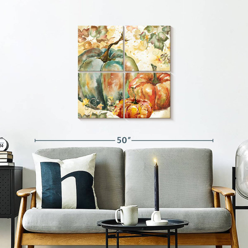 Yarlin, récolte d'aquarelle bleu sarcelle citrouilles I, H 26 po x l 26 po