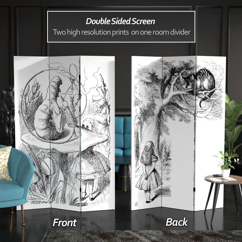 72" x 48" Double Sided Alice in Wonderland 3 Panel Room Divider