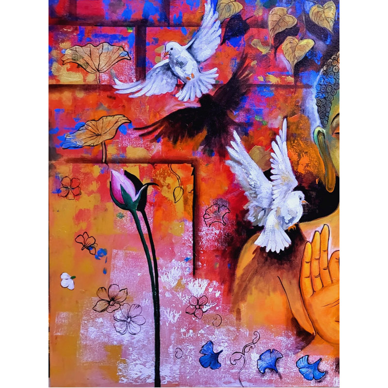 "Meditation Lord Buddha", peinture sur toile par Arjun Das - 36 po x 60 po, art mural moderne spirituel, décor zen tranquille, fabriqué à la main en Inde