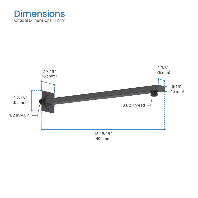 Cube 16" Wall Mounted Shower Arm, Matte Black