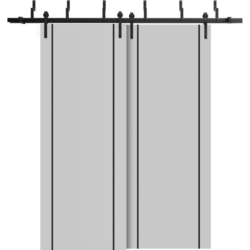 Porte de grange en bois massif massif, 64 po x 80 po, Gris mat