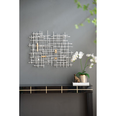 32X1.5X26" Geometric Wall Decor, White+Gold, Sophisticated Style For Living Room & Bedroom Decor 32X1.5X26", White And Gold, Elevate Home With Luxurious Gold Accents
