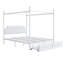 Lit plateforme à baldaquin en métal blanc pour grand lit avec tête de lit tapissier et 2 armoires de rangement