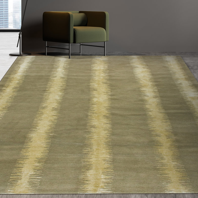 Hand Woven Silk and Wool Striped Area Rug, Rectangle 3' x 5'