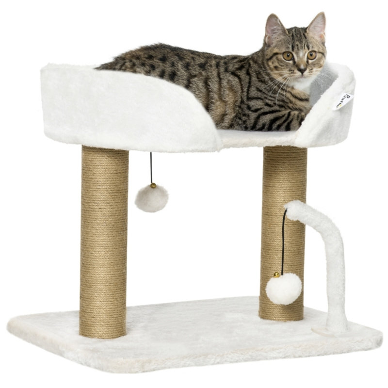 42 cm Indoor Cat Tree with Jute Scratching Post & Hanging Toy Balls, White
