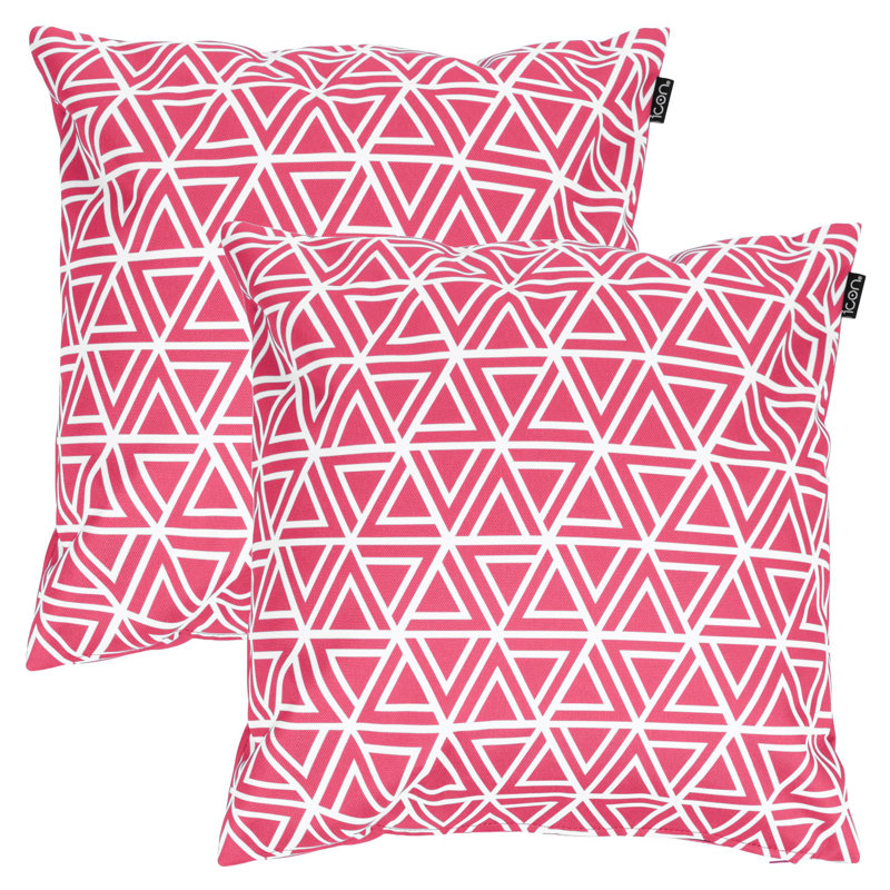 Indoor / Outdoor Square Cushion, White/Pink Geometric