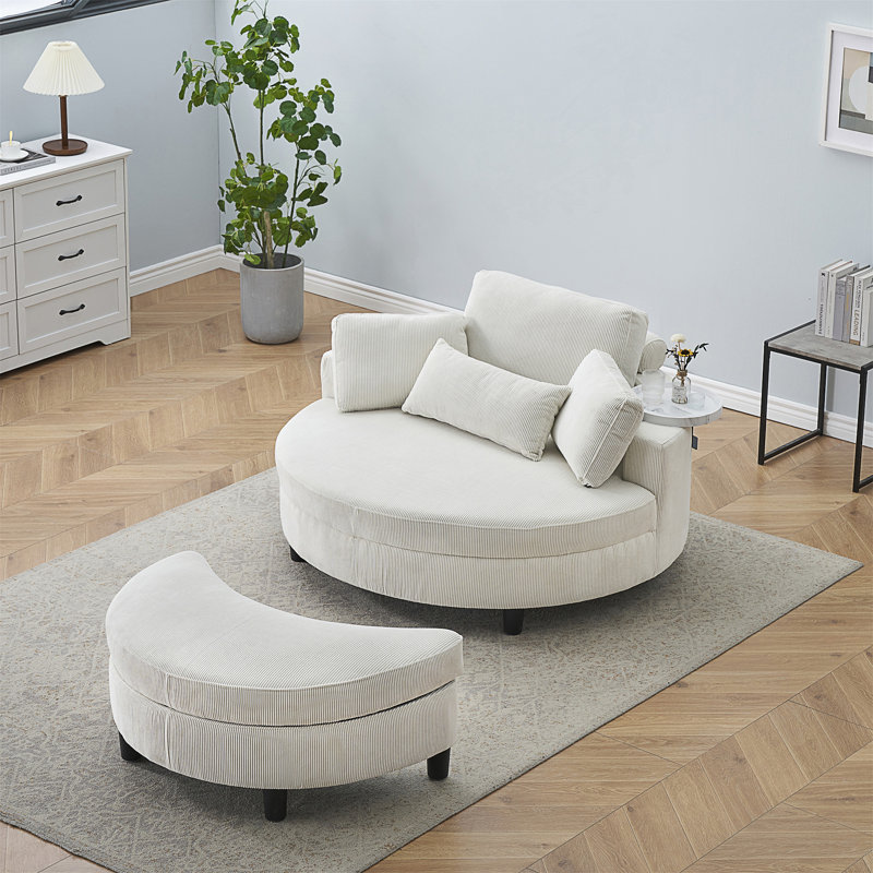 Modern 51.2” single couch soft sofa chair with footrest for living room and office, White Corduroy