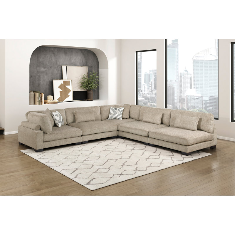 Canapé modulaire en L 5 pièces Connell, Microfibre/microsuède brun