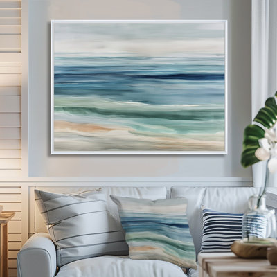 Blue Green Parallel Beach Of Abstract Coastal Landscape - Beach Wall Art, Blue Coastal Canvas Print