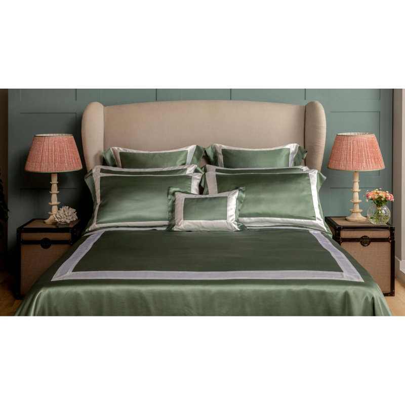 Silk Flat Sheet King 110"x112" Ashdown Green & White Border, King Flat Sheet