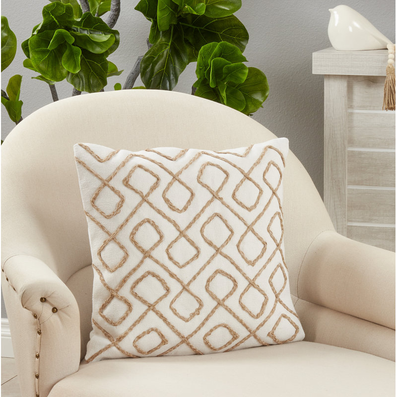 Cotton and Jute Embroidered Euro Throw Pillow Cover
