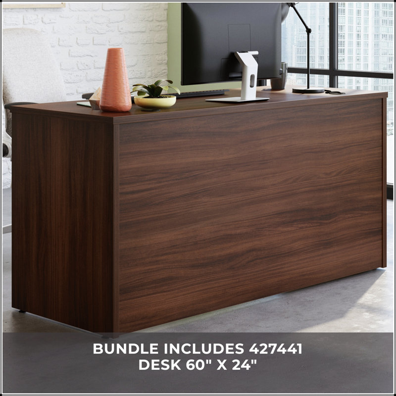 Bureau spacieux de 60 pouces avec huche, poste de travail durable et organisé pour la maison ou le bureau