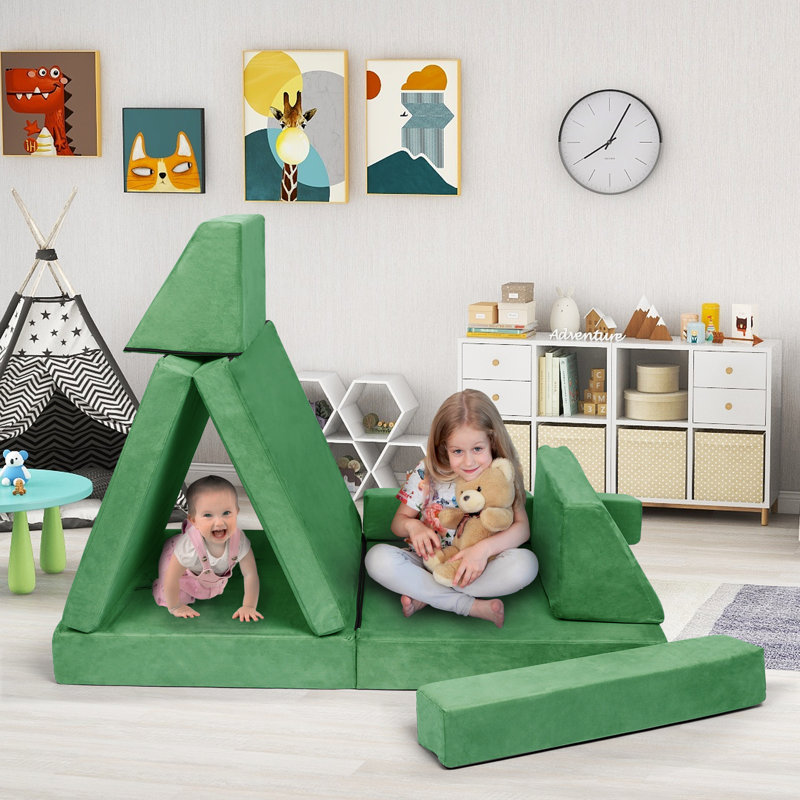 Ajwan Modular Sectional Sofa for Kids, Dark Green