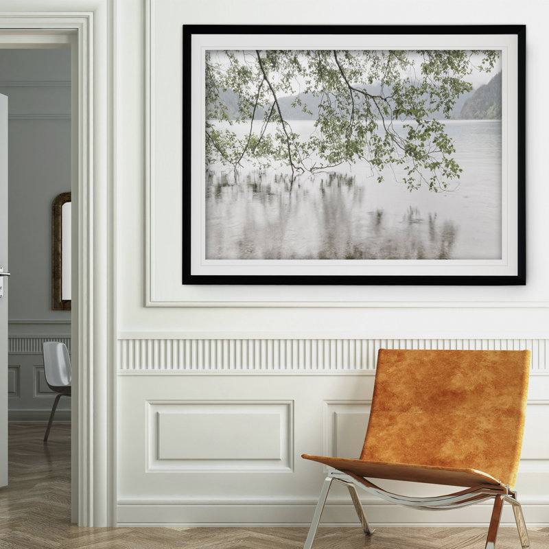 «Lake Crescent Rainy Day», reproduction de peinture acrylique encadrée, Noir, H 30 po x l 40 po x P 1,5 po